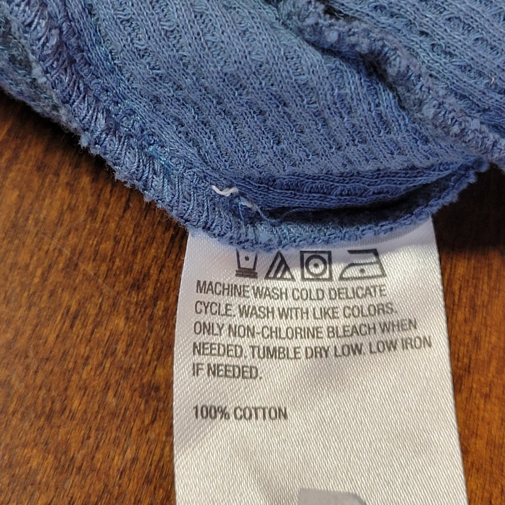 LOGO Lori Goldstein Thermal Top Size Small Blue Ombre Waffle Knit Pockets FLAW - Picture 5 of 16